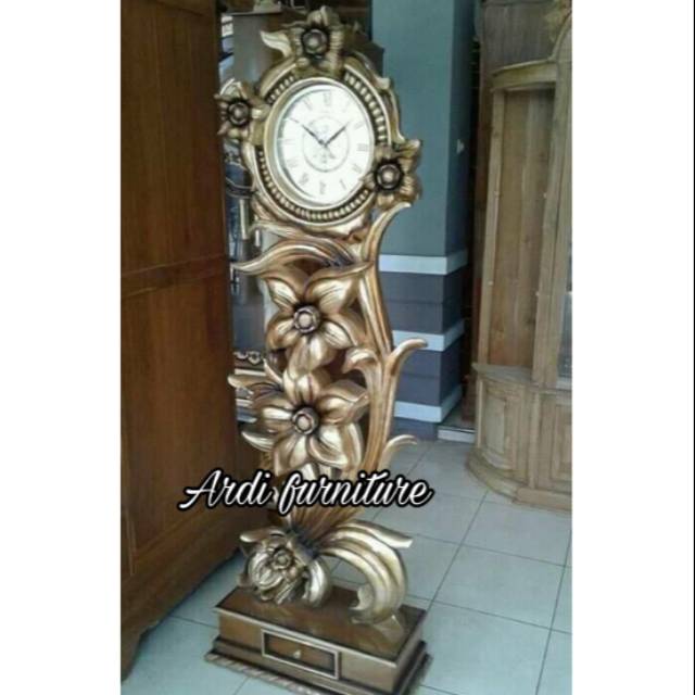 Jam pajangan ukir emas jam hias kayu jati ukir jepara