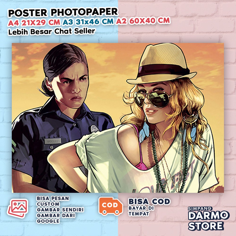 Poster GTA Grand Theft Auto V Trevor Michael Franklin Hiasan Dinding Gaming Aesthetic Game GTAV-20