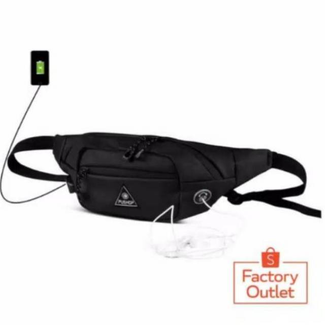 Tas Selempang Tas Pria Tas Waistbag USB Waterprof Choral Wesley Original