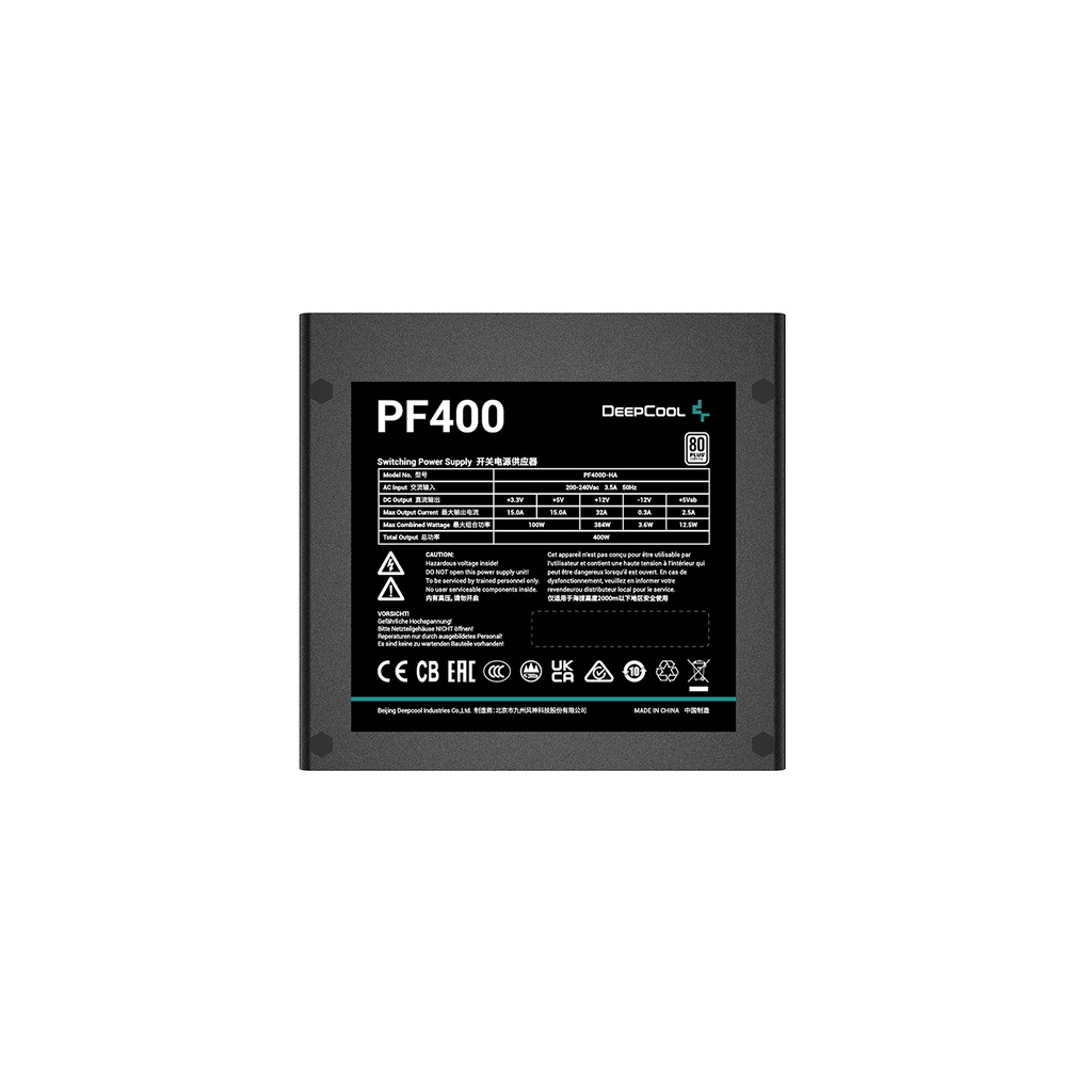 Deepcool PSU PF400 400W 80+ White Flat Black Kabel