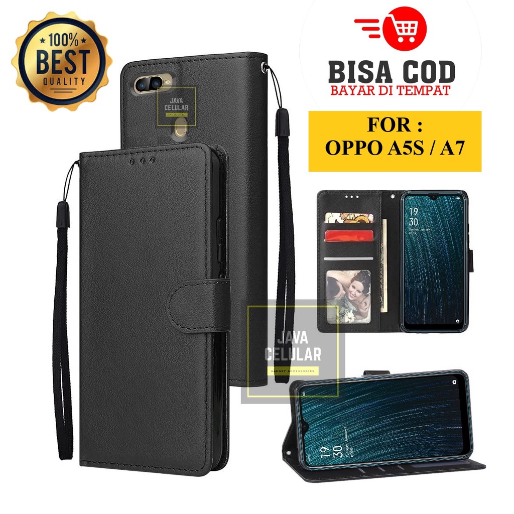 OPPO A5S/A7 FLIP LEATHER CASE PREMIUM-FLIP WALLET CASE KULIT UNTUK OPPO A5S/A7