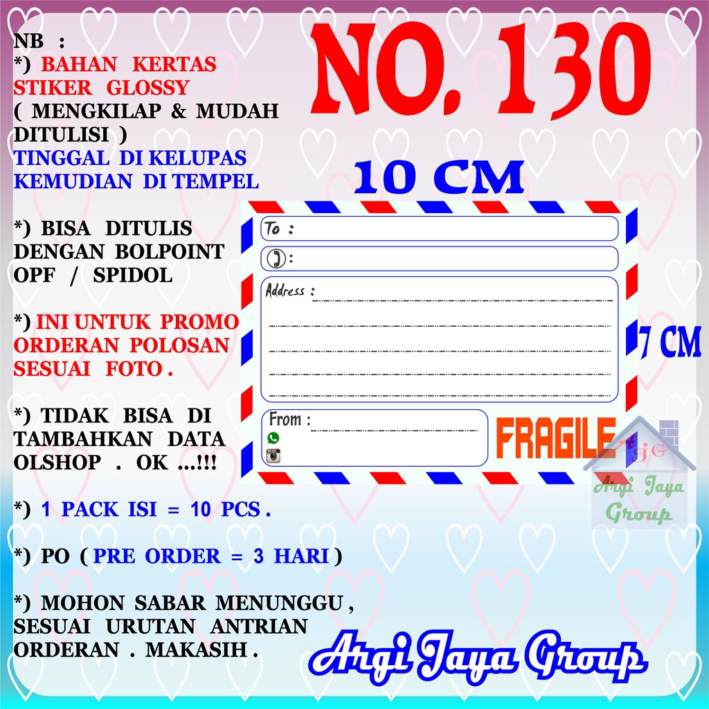

Promo!Stiker Label Pengiriman Polosan No = 130 (10x7cm) 1 Pack = 10 Pcs