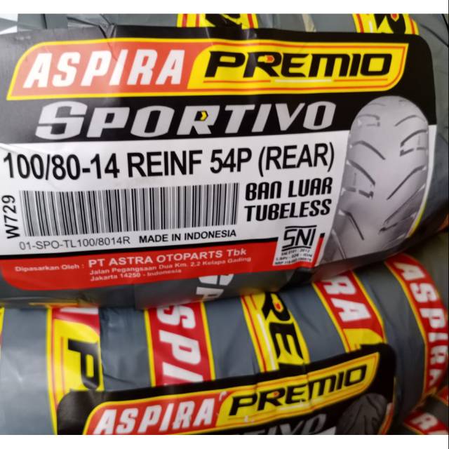 Ban tubeless aspira premio 100/80-14 for beat/lexi/beat f1/Vario 125/110/150/beat street/beat pop