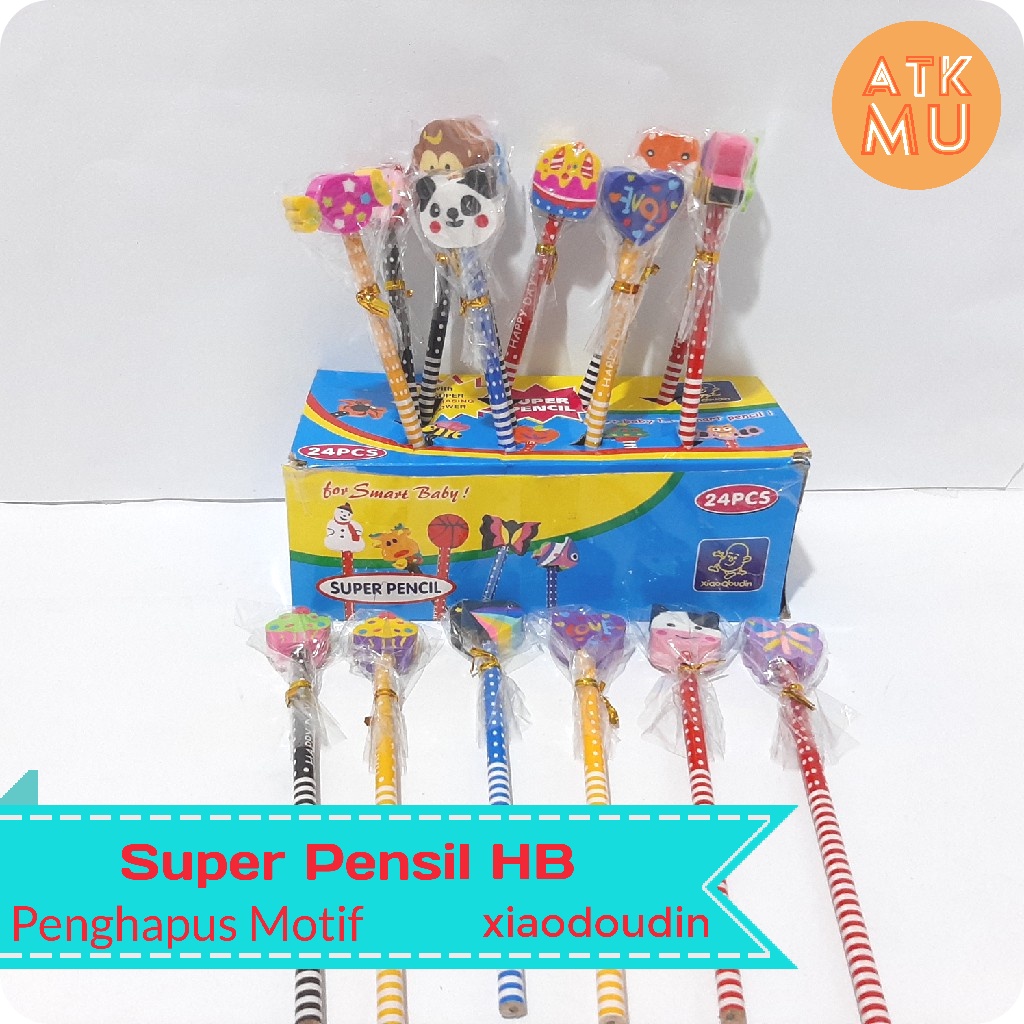 

Super Pensil+Eraser Karakter UnikSet Super Pensil Penghapus Topper HB Motif