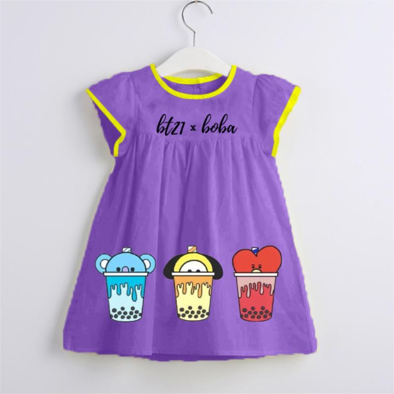 DRESS ANAK PEREMPUAN BT21 X BOBA/BAJU ANAK PEREMPUAN LUCU