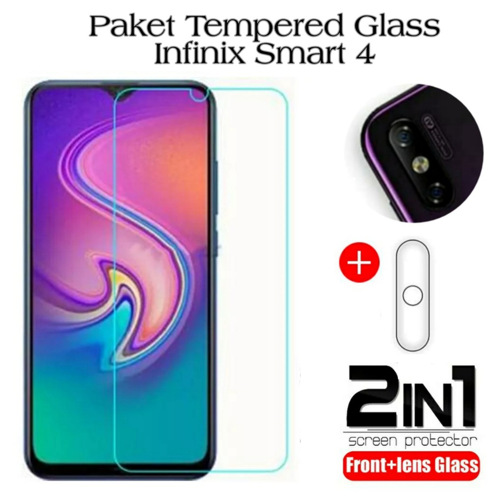 Tempered Glass Infinix Smart 4 Clear Paket Pelindung Kamera Handphone (6,6 inch)