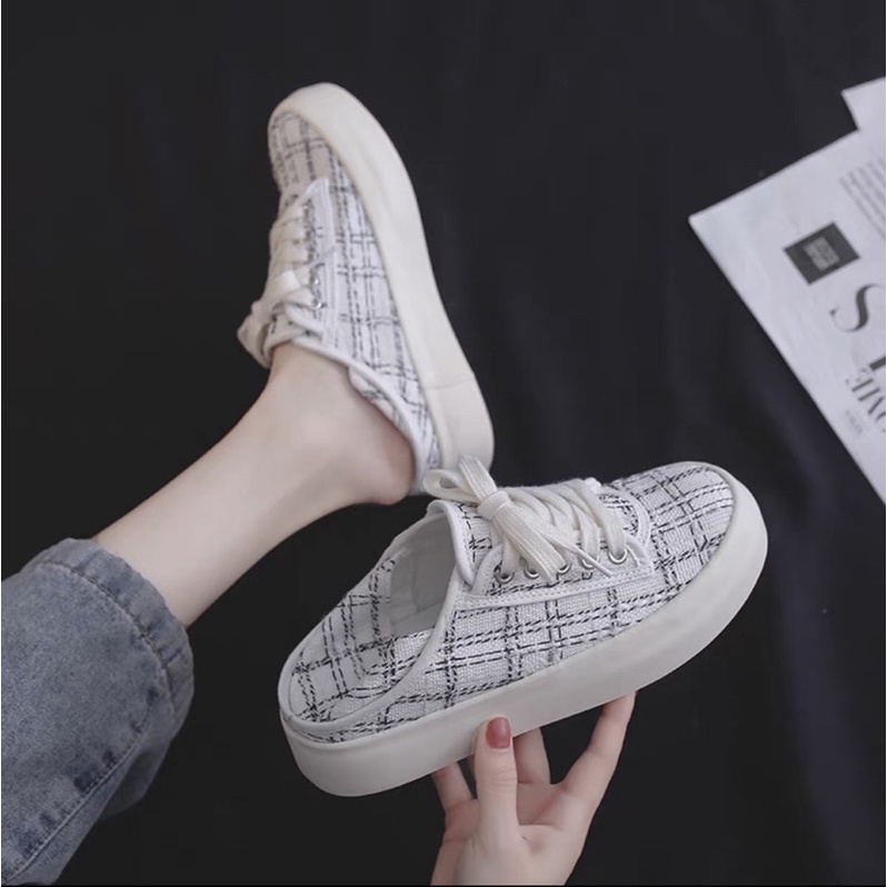 AVANCEID 1929 Sepatu Sneakers Wanita Tali Hitam Putih Import