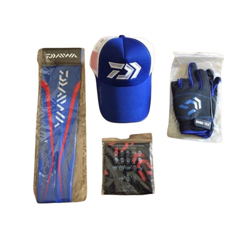 Paket Apparel Mancing Topi,Buff,Glove dan Arm sleve