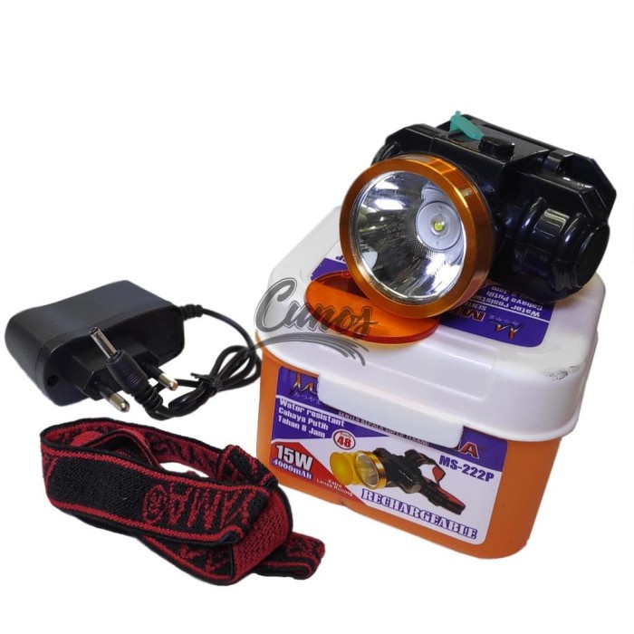 Lampu Senter Kepala Mitsuyama MS-222P Daya 15W Tahan 6 Jam Baterai 4000mAh Headlamp Senter Camping