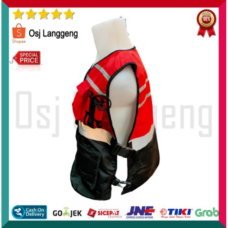 BISA COD | Rompi Safety Merah Kombinasi Hitam Kantong Garis Scotlite Murah