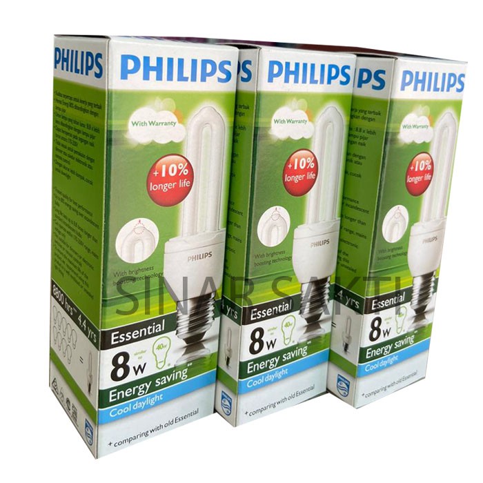 Philips Lampu Essential 8 Watt (Bundling 3 Pcs) CDL / WW E27 8w