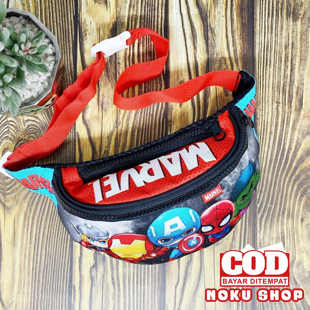 NOKU - Tas Selempang Anak / Waistbag Bumbag Karakter Motif MARVEL AVENGERS