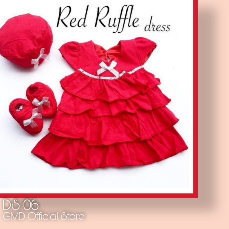 Jual Baju Bayi Perempuan Dress Bayi Newborn 1 Set Dress Bayi 0 6 Bulan Warna Merah Shopee