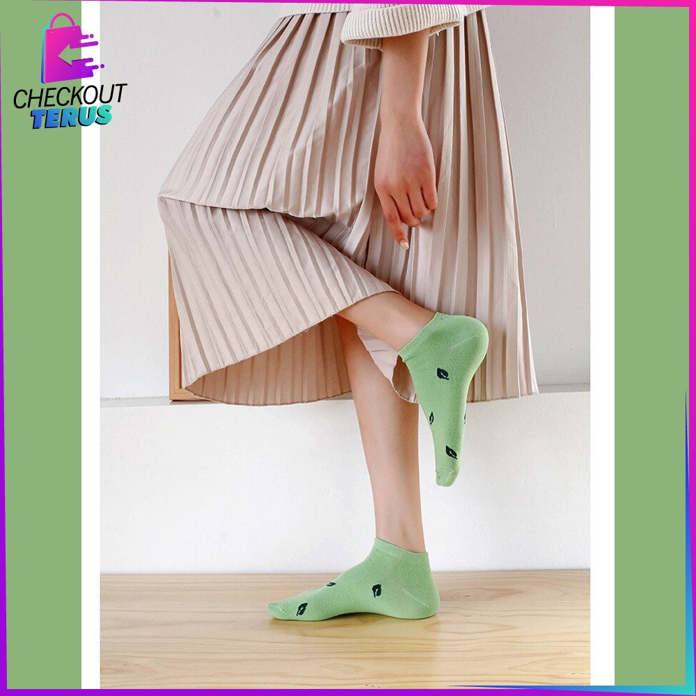 CT P185 Kaos Kaki Semata Kaki Motif Daun Wanita Gaya Korea Kaus Kaki Pendek Wanita Dewasa Fashion Kaos Kaki Murah