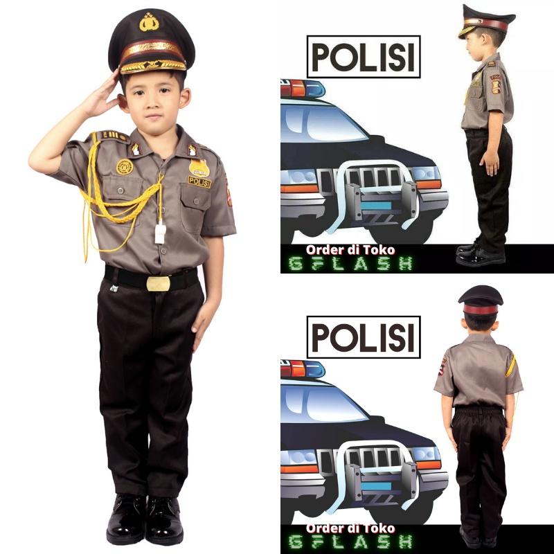 Baju Seragam Profesi Anak Polisi Kostum Setelan Cowok