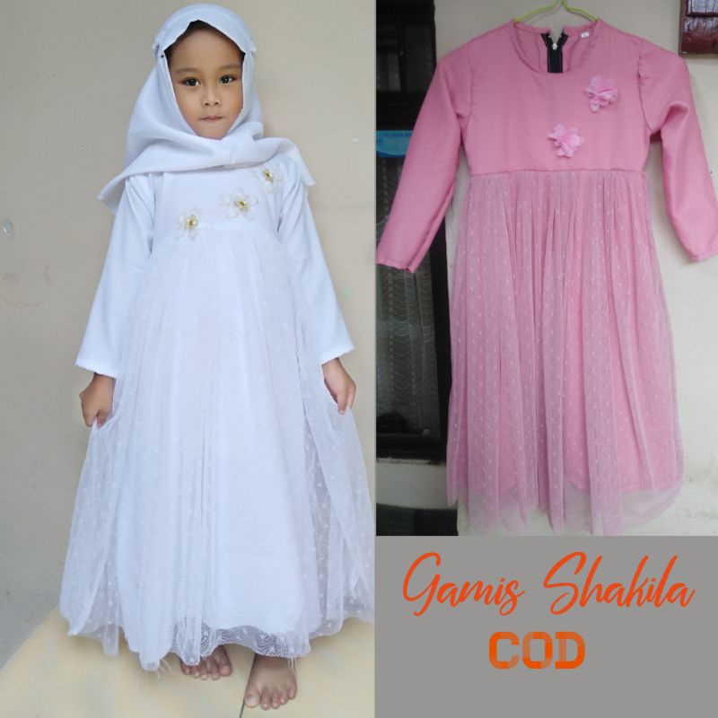 gamis anak tutu polkadot plus hijab