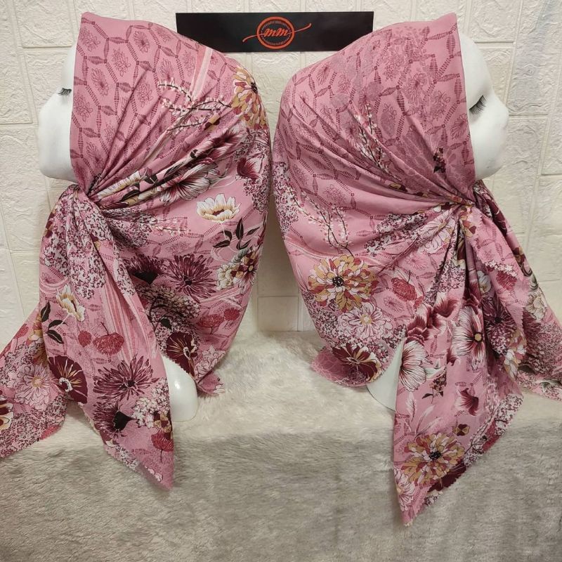 Hijab Segi Empat Voal Motif Bunga Warna Salem Kerudung terbaru