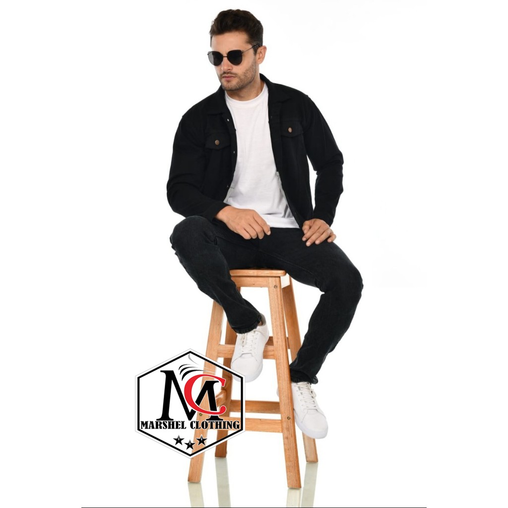 RCL - Jaket Jeans Evermore Hitam Pekat Premium Pria Sandwash Hitam Oversize - Jumbo - Big Size