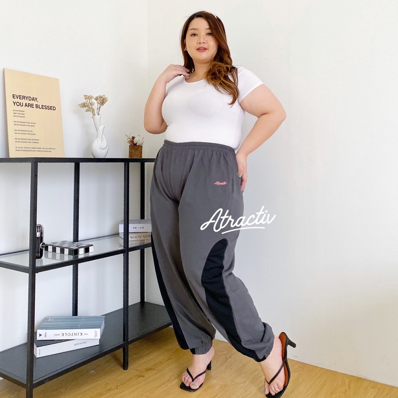 ATRACTIV Celana Training Jumbo Wanita Celana Olahraga Jumbo Celana Training Jogger Jumbo Celana Jogger Jumbo Wanita-TRAINING PANTS ABU