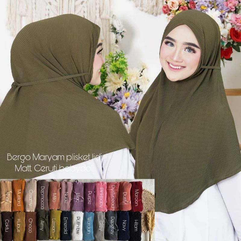 BERGO MARYAM PLISKET LIDI / JILBAB BERGO PLISKET CERUTY  FULL LIDI / BERGO PLISKET TALI