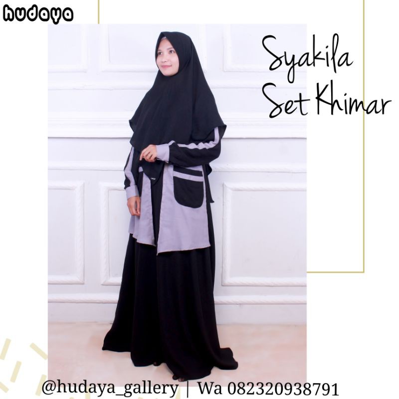 Syakila Set Khimar | Hitam kombinasi Abu