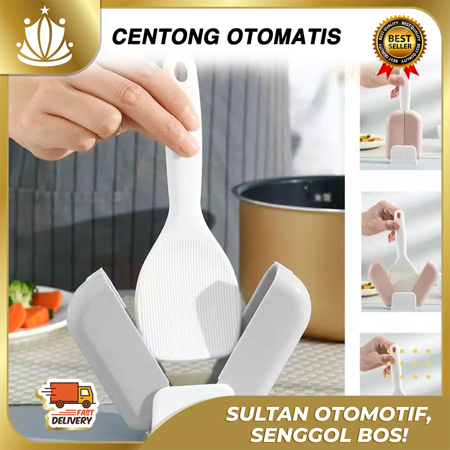 Tempat Centong Nasi OTOMATIS Buka Tutup Bersih Higienis HOLDER Sendok