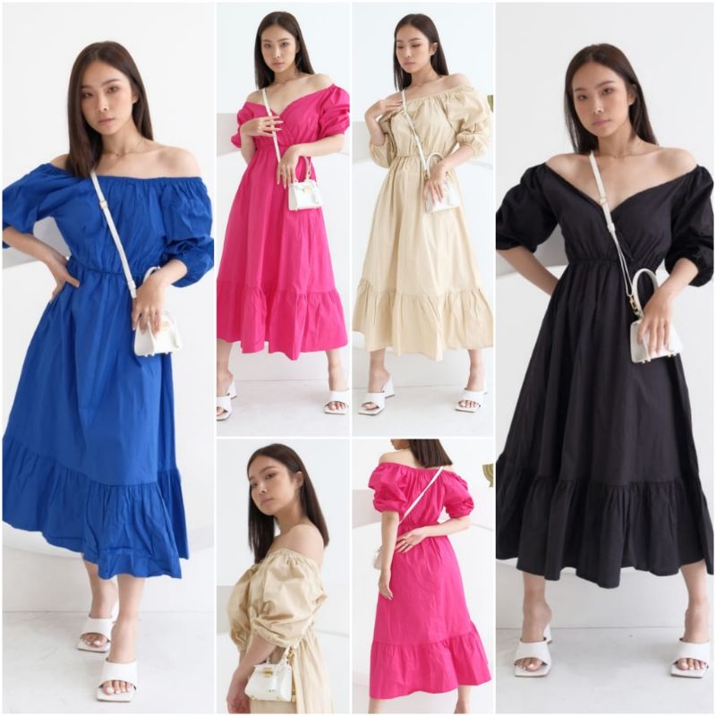 ❣️ SPECIAL PRICE ♡ PREMIUM ♡ ORIGINAL ! WENDY VINTAGE 2 WAYS SABRINA RUFFLE MIDI PARTY DRESS