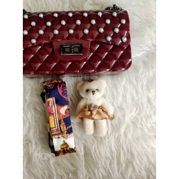 Tas jelly glossy buble 22cm free boneka dan syal