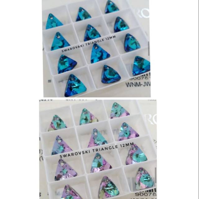 CRYSTAL SWAROVSKI TRIANGLE 12MM VITRAIL LIGH &amp; BERMUDA BLUE