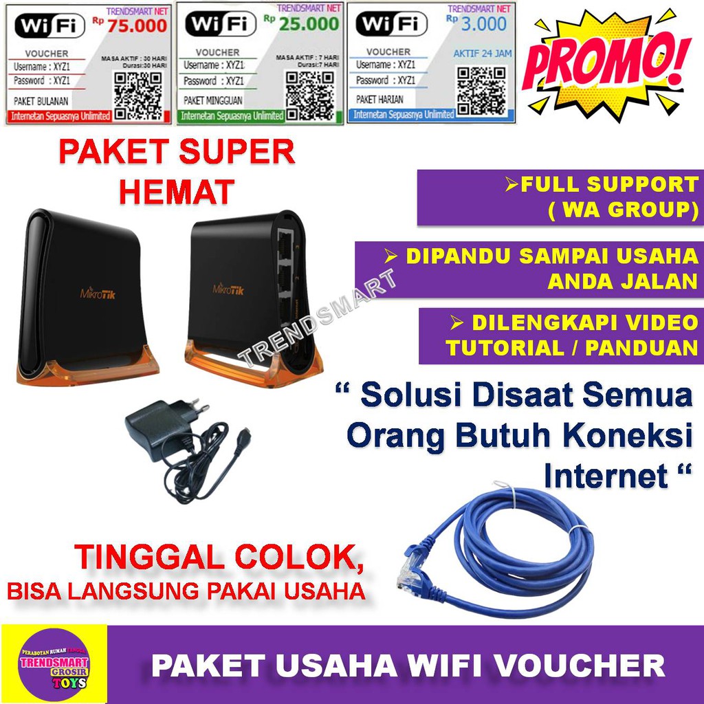 PAKET USAHA WIFI VOUCHER VOCER HOTSPOT SIAP PAKAI GSM RT RW NET LENGKAP MIKROTIK RB931-2ND HAP-MINI