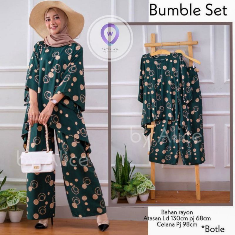 Setelan Wanita CP Waka Bumble Set Motif Cincin Polka Ori Naura Size Jumbo Busui Daster Setelan Jumbo