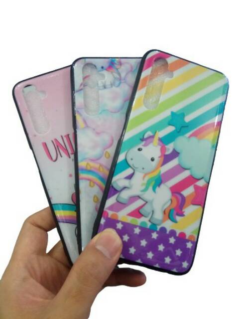 CASE FUZE GLASS UNICORN + IRING LOVE REALME C2 C3 5 5i 3 PRO 6 PRO