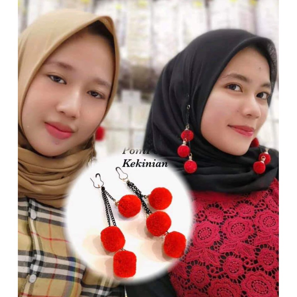 Anting hijab ala nisa sabyan anting pom pom ala korea Fashion Wanita Tokopelanginicer