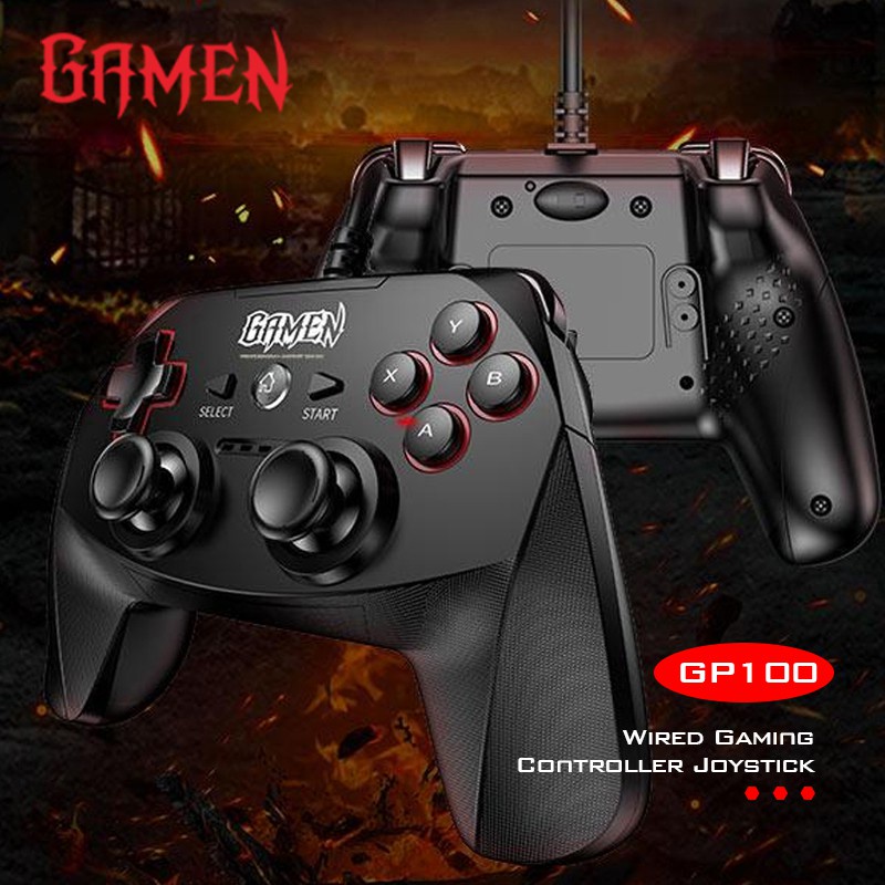 GAMEN GP100 Joystick Gaming Controller Universal Wired Gamepad with Dual Vibration Motors Black