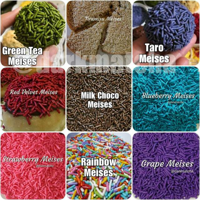 

MESES WARNA green tea hijau pink biru merah ungu tiramisu coffee coklat taburan cokelat donat ceres