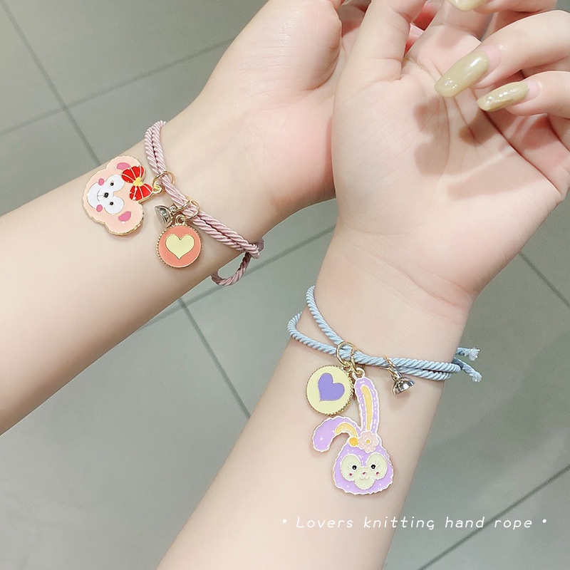 2Pcs Korean Cartoon Animal Pendant Magnetic Couple Bracelet Multifunction Bracelet Hair Band Colorful Hair Tie Women Jewelry Accessories