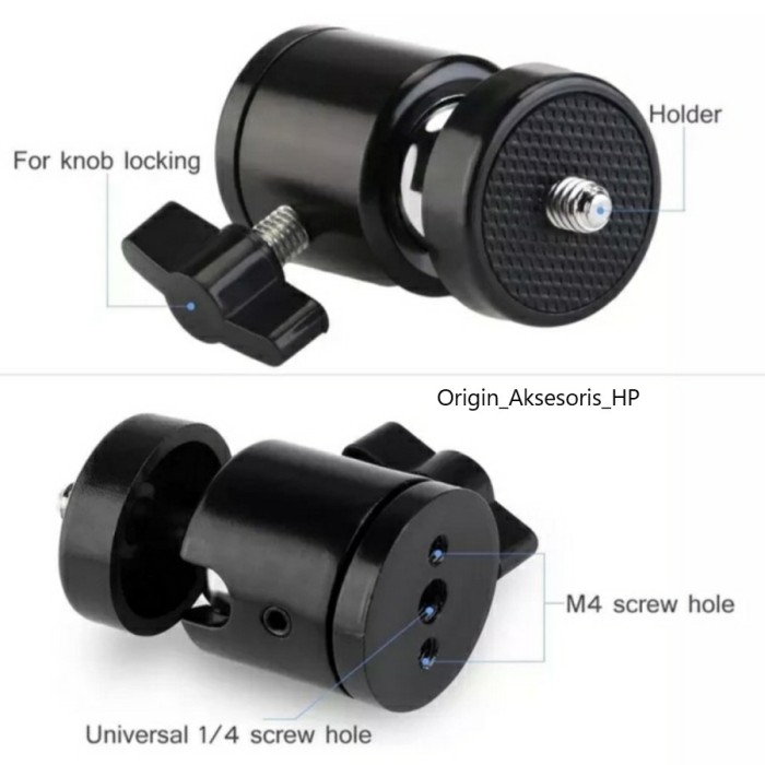Ring Ball Head Tripod Kamera DSLR BallHead Mini Monopod 360 Swivel 1/4