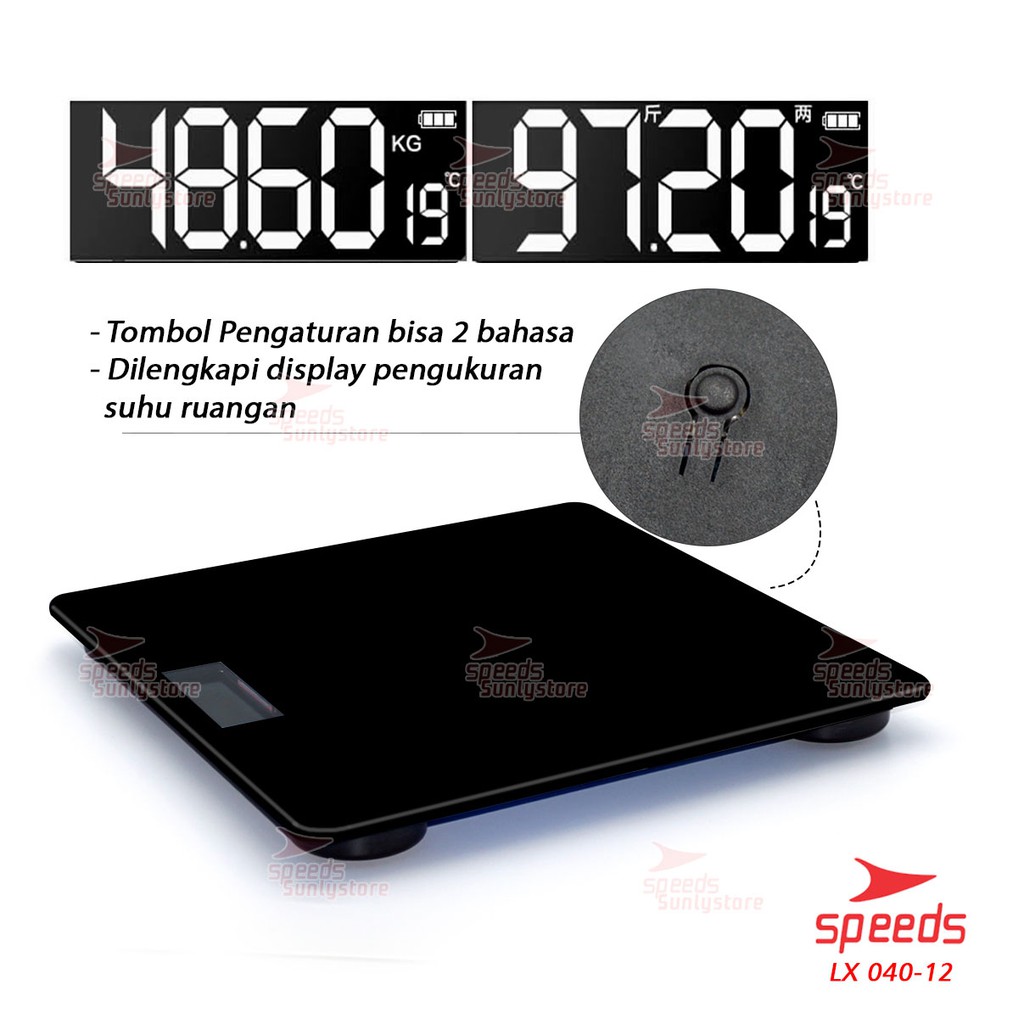 speeds timbangan badan digital 180kg dewasa kaca digital termometer 040