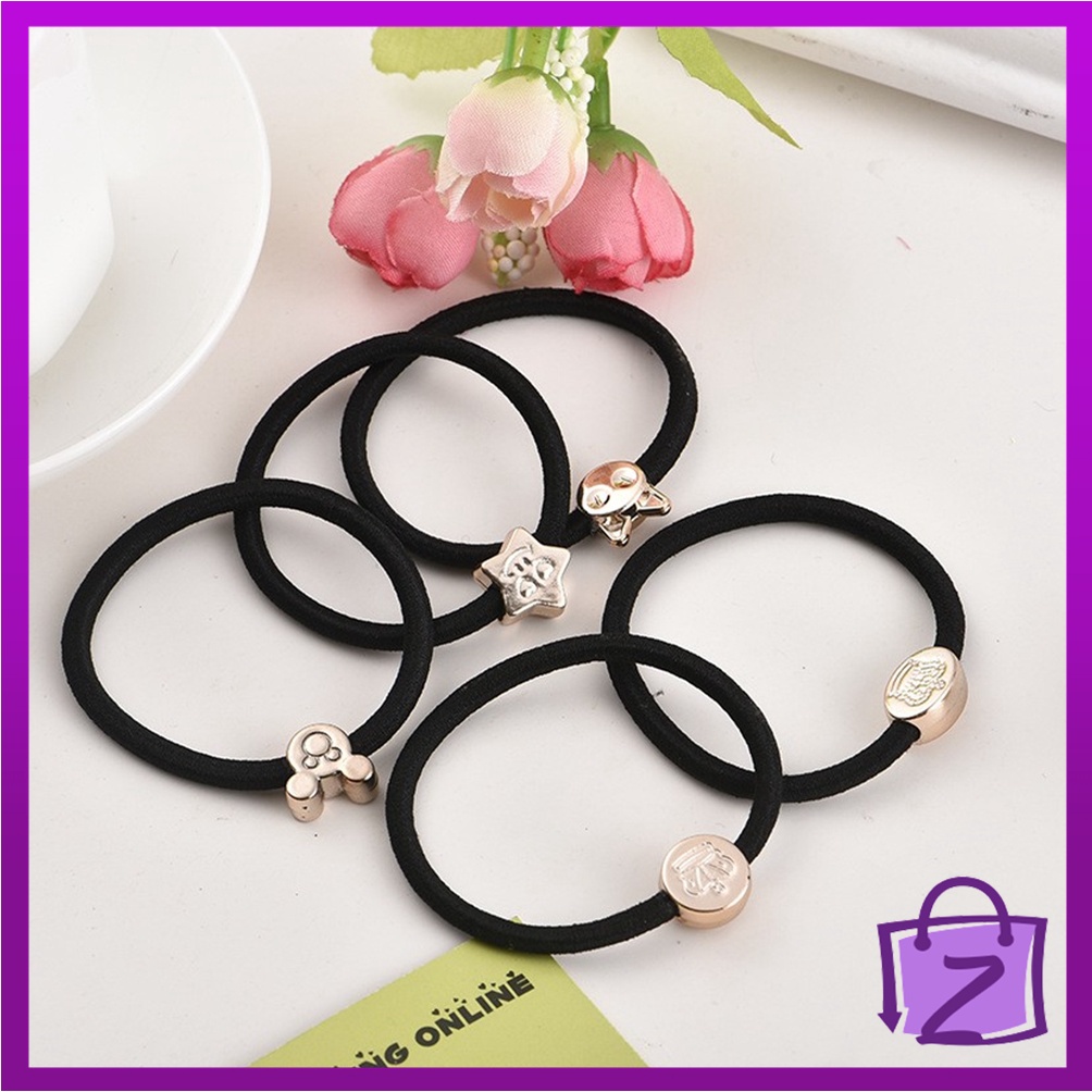 Karet Ikat Rambut Karet Hitam Korea | Kunciran Rambut Hitam | Kuncir Hitam Motif | Iket Rambut Hitam