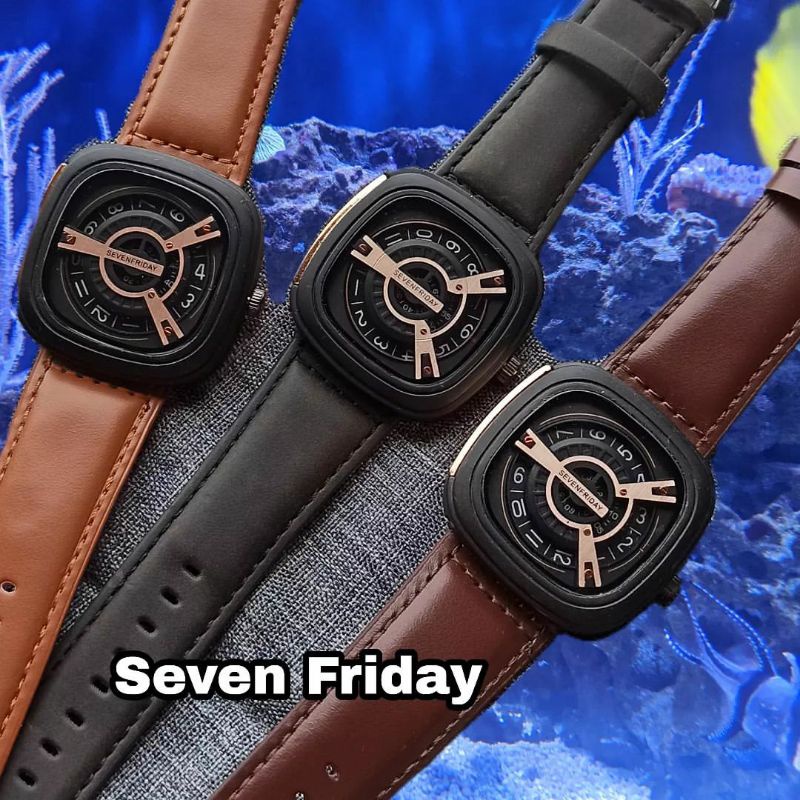 Jam Seven Friday tali kulit + free gelang ( model raandom)