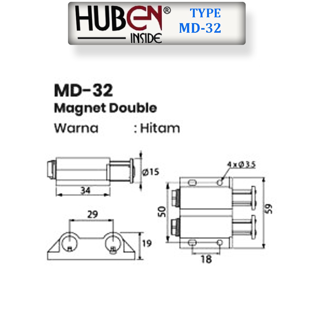 Huben MD-32 Magnet Double, magnet pintu tekan