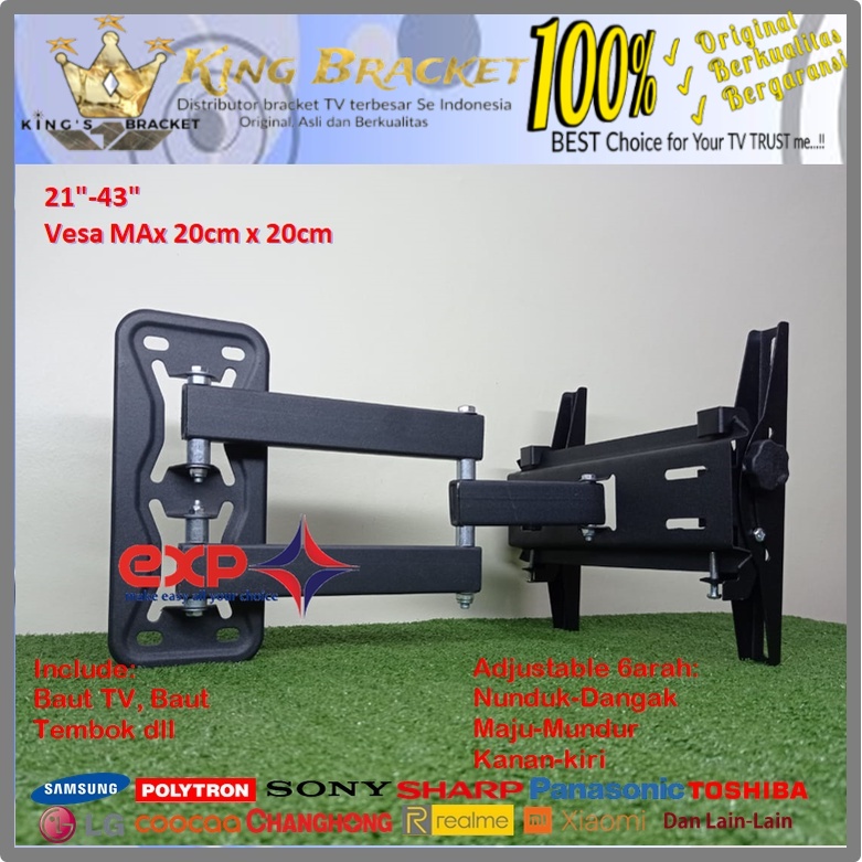 Bracket TV AQUA 14 s/d 43 inch 6 ARAH FULL BESI SUPER KOKOH GARANSI 100% ORI