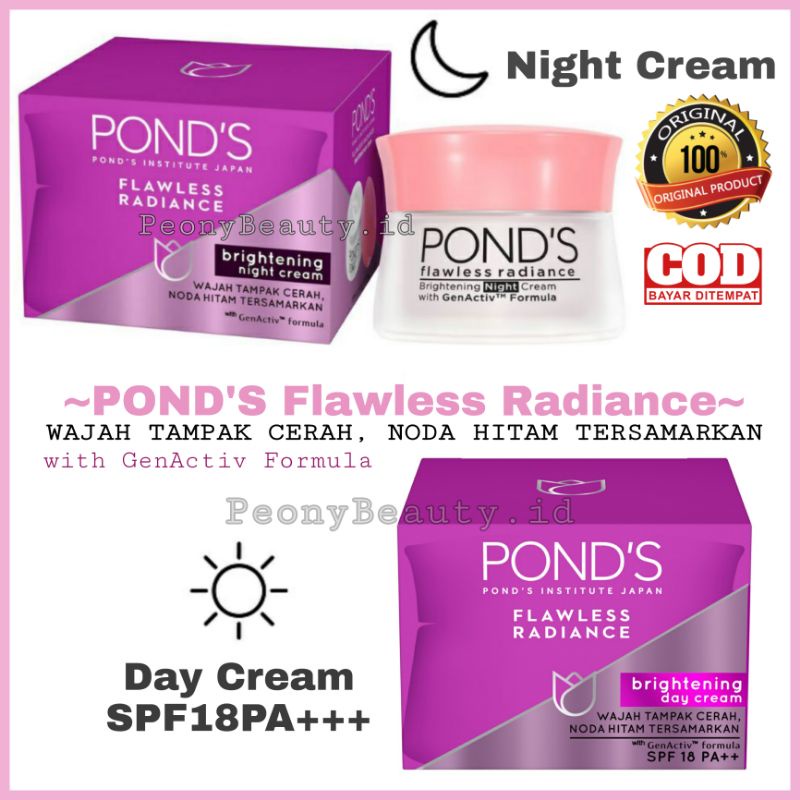 [COD √ FLASHSALE] PONDS FLAWLESS RADIANCE DAY CREAM & NIGHT CREAM 10GR / Ponds Flawless Krim Siang /