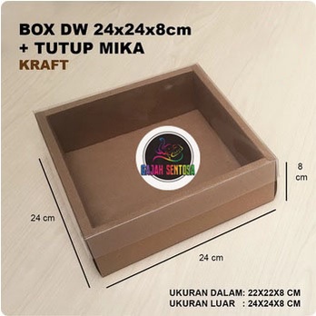 BOX DW CAKE ROTI SOUVENIR KRAFT + TUTUP MIKA 24x24x8 cm