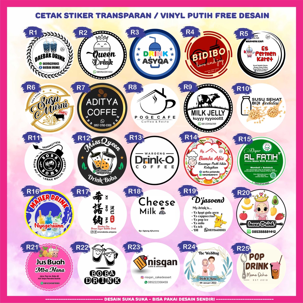 

Cetak Stiker Label Kemasan Transparan Anti Air Cutting Bulat / Kotak Cocok di Cup Minuman/Makanan