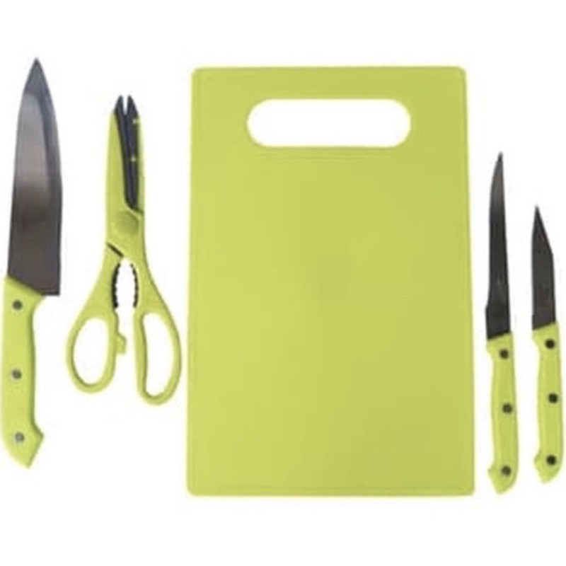 Pisau dapur + Talenan + Gunting dapur &amp; Cutting board 5in1 -Pisau