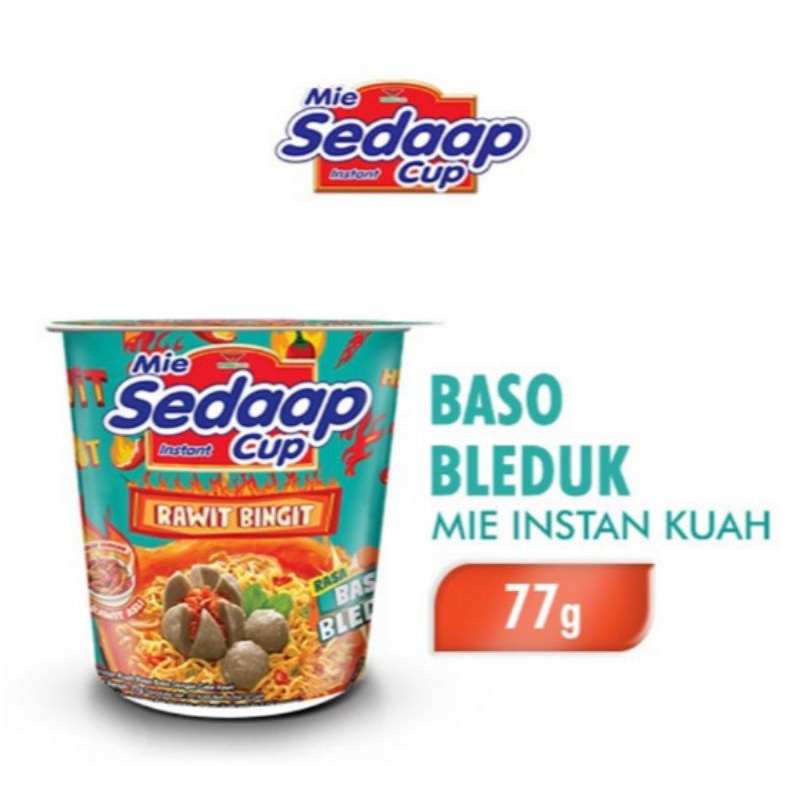 

Sedaap Mie Instant Cup Rawit Bingit Baso Bleduk 77 g