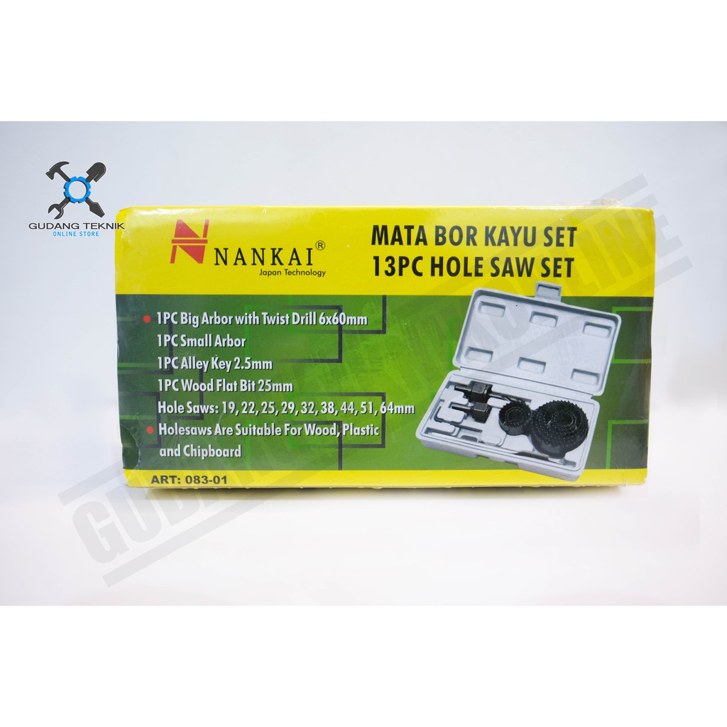 Hole Saw Kit / Holesaw Kit 1 SET 13 Pcs Mata Bor Pelubang Kayu Set Nankai