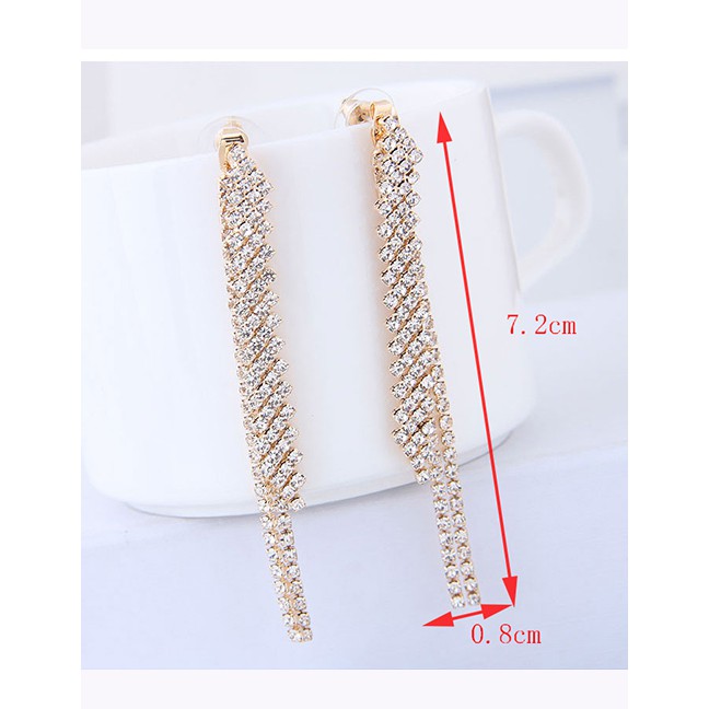 LRC Anting Tusuk Fashion Full Diamond Decorated Tassel Earrings