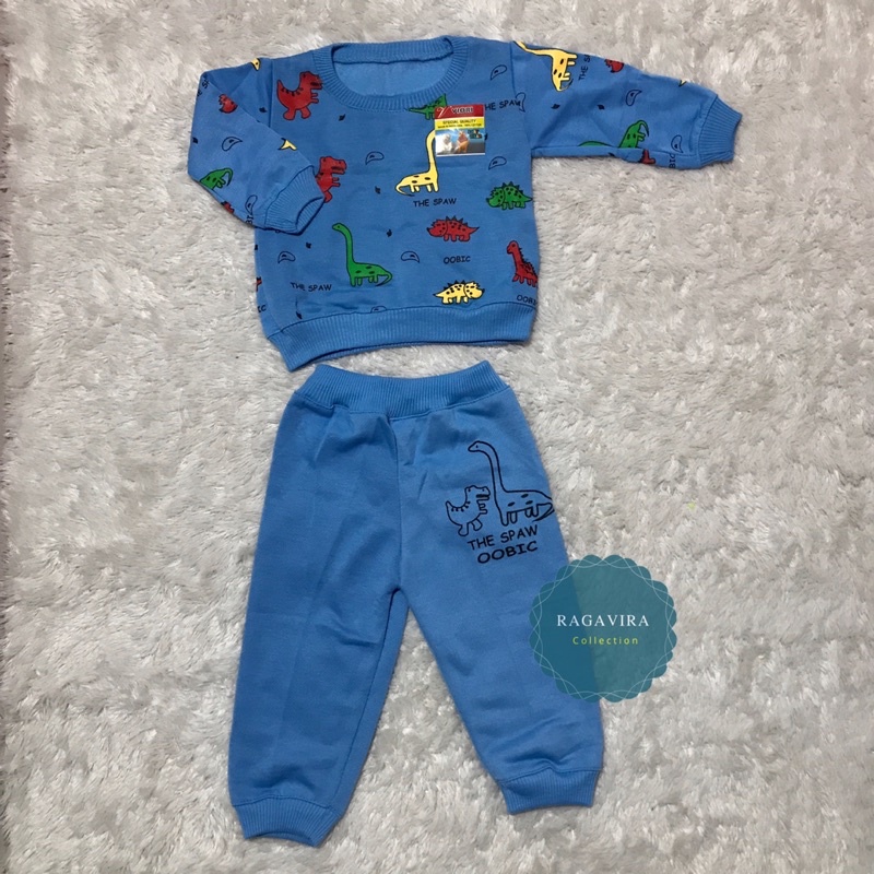 setelan sweater anak laki-laki lengan panjang 3-18 bulan motif dino